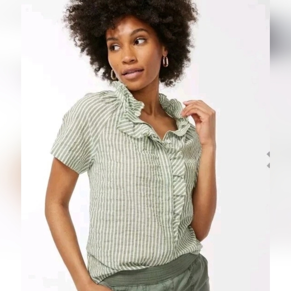 Chicos Sz 3.5 High Neck Striped Chico's Ruffled Placket Blouse Shirt Sz 18 WT329